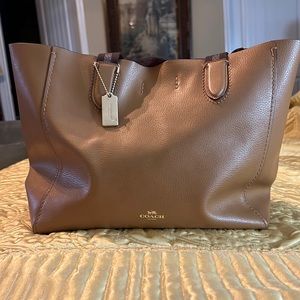 Coach pebble leather derby tote brown